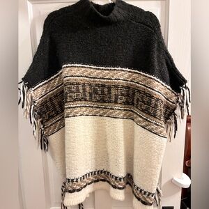 Free People Black and Cream Knit Poncho